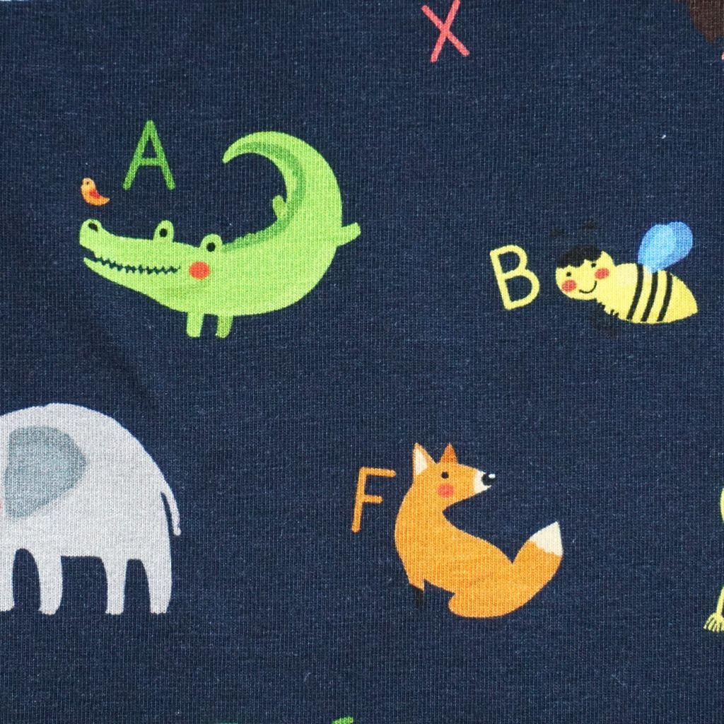 Baumwolljersey Tiere Alphabet Buchstaben ABC